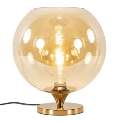 Straluma Amber glazen tafellamp met gouden voet> Tafellampen|Klassieke Verlichting