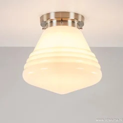 Straluma Art Deco plafondlamp staal met wit gl.> Plafonnières|Woonkamerlampen