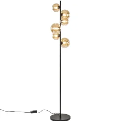 Straluma Art Deco vloerlamp zwart met amber glazen bollen> Woonkamerlampen|Vloerlampen