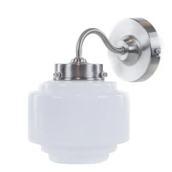 Straluma Art Deco wandlamp staal met wit glas> Woonkamerlampen|Slaapkamerlampen