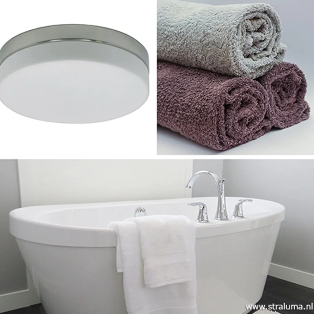 Straluma Badkamer plafonnière staal met wit glas> Plafonnières|Keukenverlichting