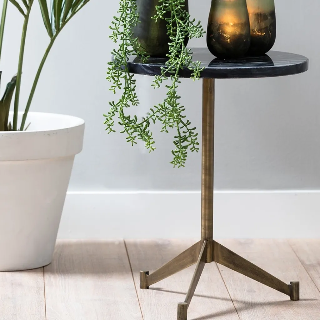 Straluma Bijzettafel Lomelo zwart marmer met antiek brons> Light and Living|Bijzettafels