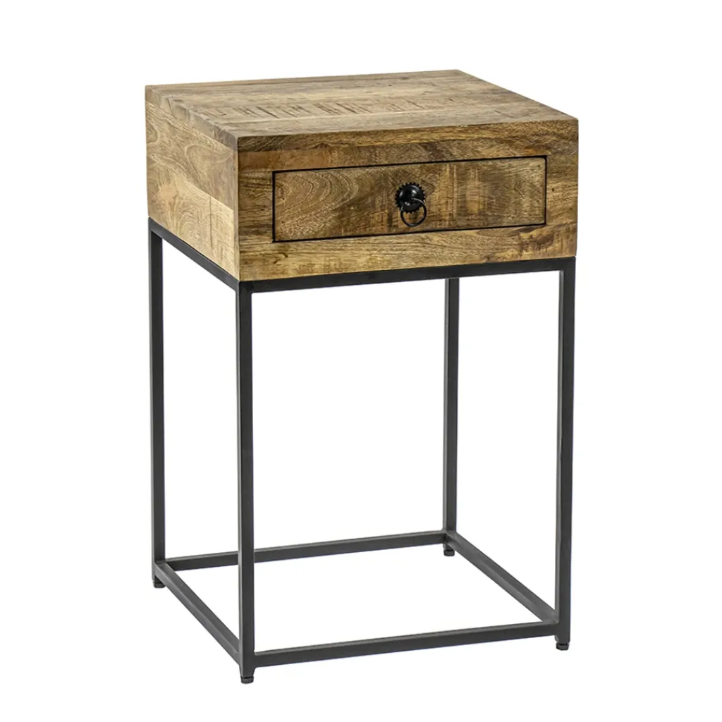 Straluma Bijzettafel met lade mangohout/metaal> Bijzettafels