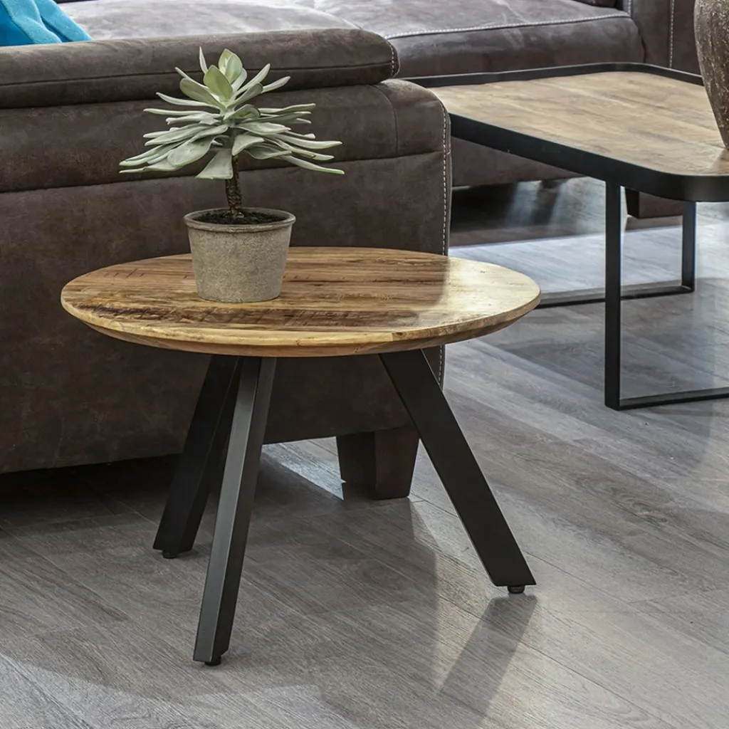 Straluma Bijzettafel rond mangohout met zwart staal 60 cm> Bijzettafels|Salontafels