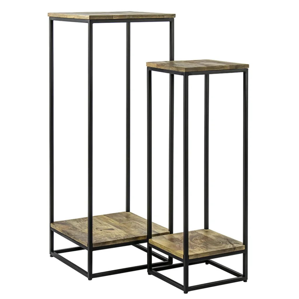 Straluma Bijzettafel set van 2 hout/staal 40x40cm> Bijzettafels