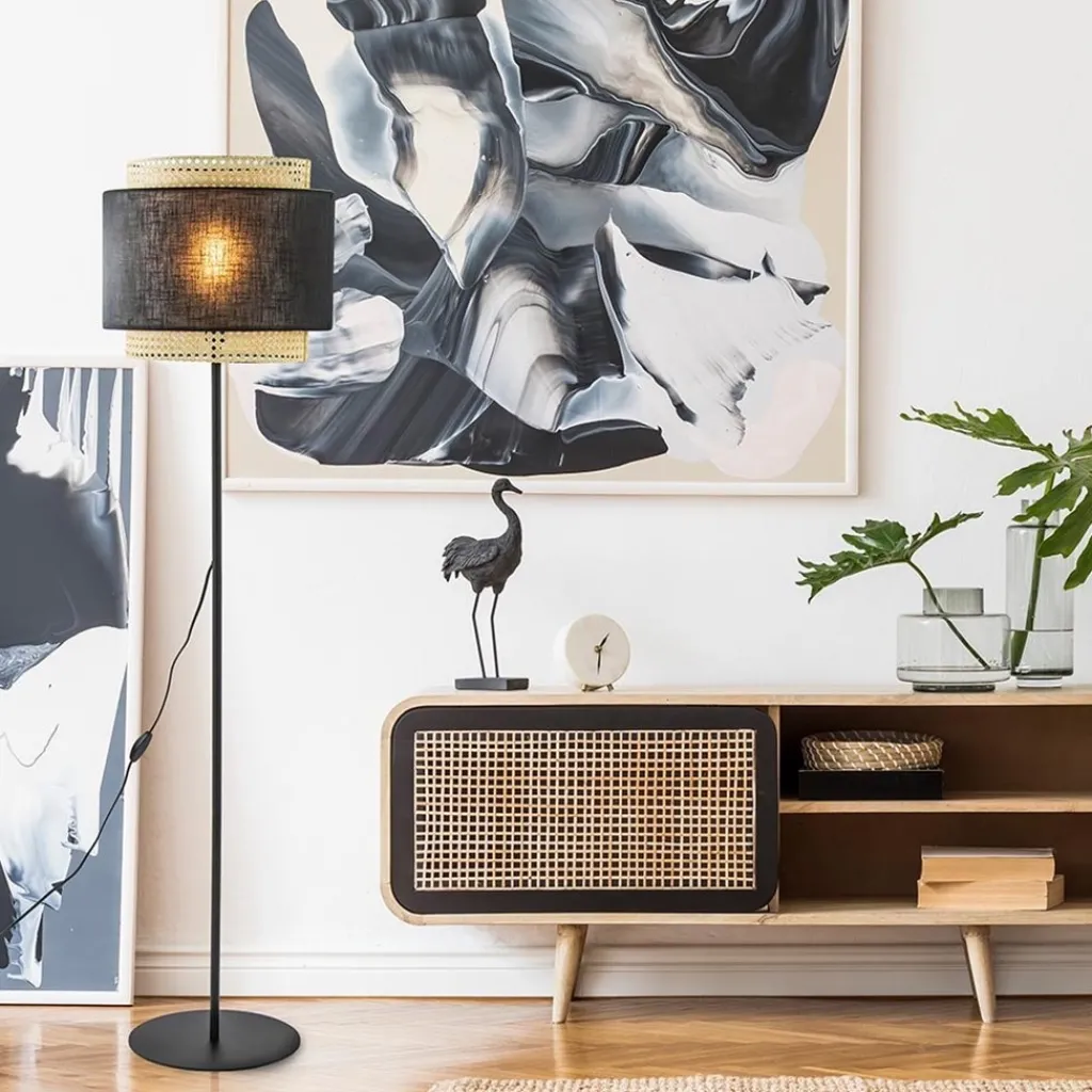 Straluma Boho vloerlamp mat zwart met webbing> Vloerlampen|Beach Verlichting