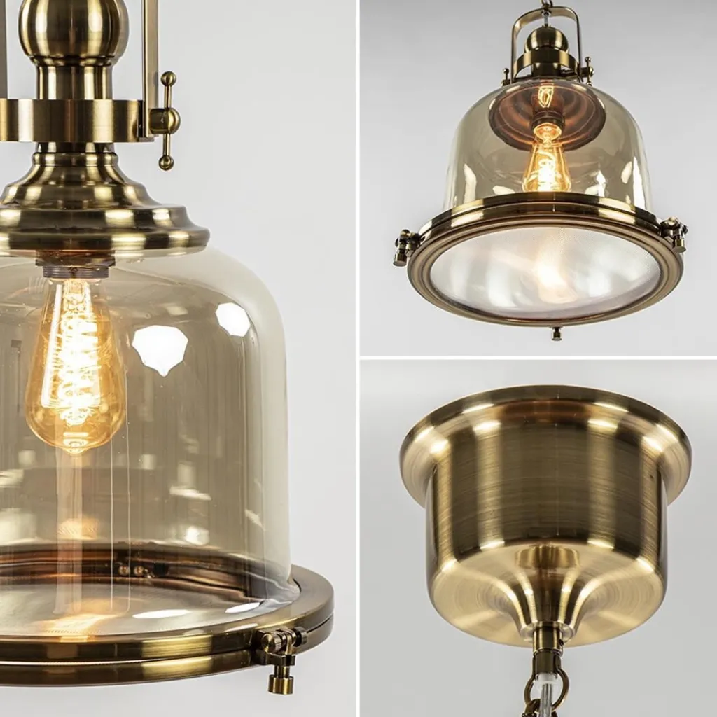 Straluma Bronzen scheepslamp met amber glas 33 cm> Keukenverlichting|Eetkamerverlichting