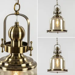 Straluma Bronzen scheepslamp met amber glas 33 cm><noscript><img width=