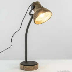 Straluma Bureaulamp Imbert mat zwart metaal met hout> Bureaulampen|Light and Living