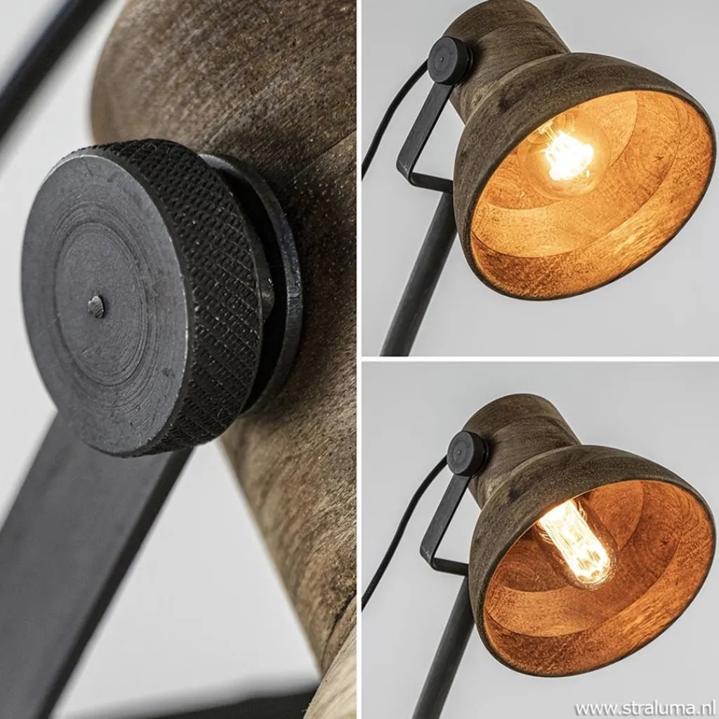 Straluma Bureaulamp Imbert mat zwart metaal met hout> Bureaulampen|Light and Living