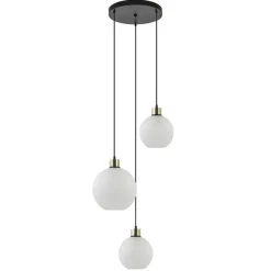 Straluma Chique 3-lichts hanglamp rond zwart-goud + opaal glas> Eettafellampen|Pendel Lampen