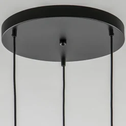 Straluma Chique 3-lichts hanglamp rond zwart-goud + opaal glas></noscript> Eettafellampen|Pendel Lampen