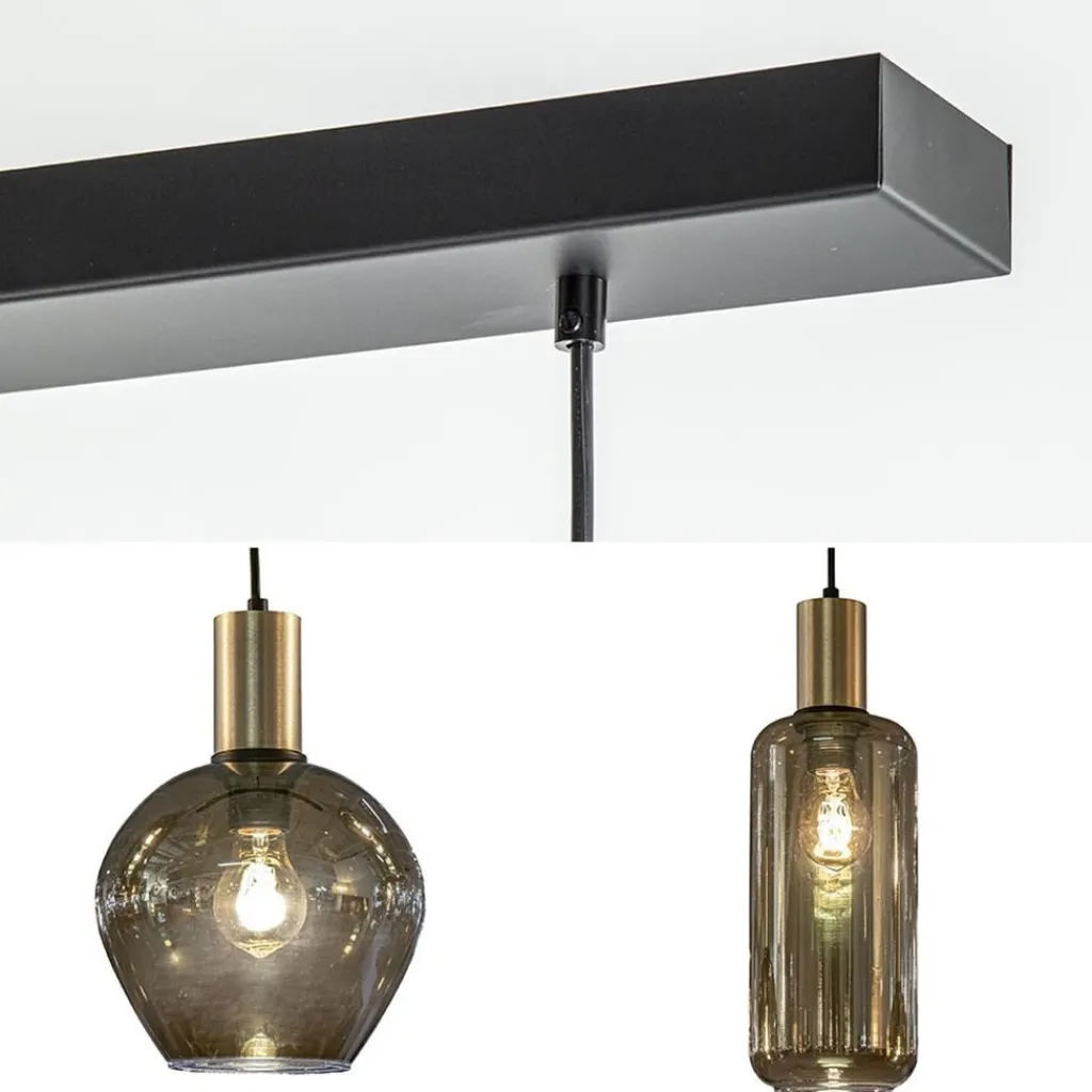 Straluma Chique 5-lichts hanglamp smoke glas met brons> Eettafellampen|Pendel Lampen