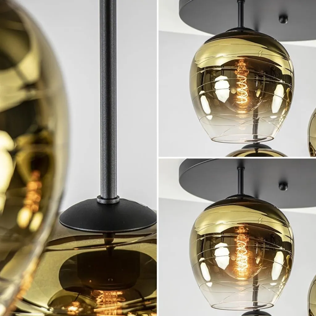 Straluma Chique 3-lichts plafondlamp zwart met goud glas> Klassieke Verlichting|Woonkamerlampen