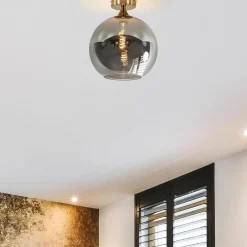 Straluma Chique plafondlamp goud met smoke/titanium glazen bol></noscript> Plafondlampen|Luxe Verlichting