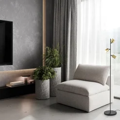 Straluma Chique staande lamp mat zwart met gouden spots><noscript><img width=