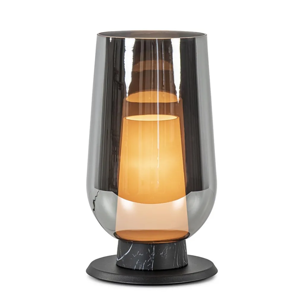 Straluma Chique tafellamp zwart marmer met smoke glazen kap> Tafellampen|Klassieke Verlichting