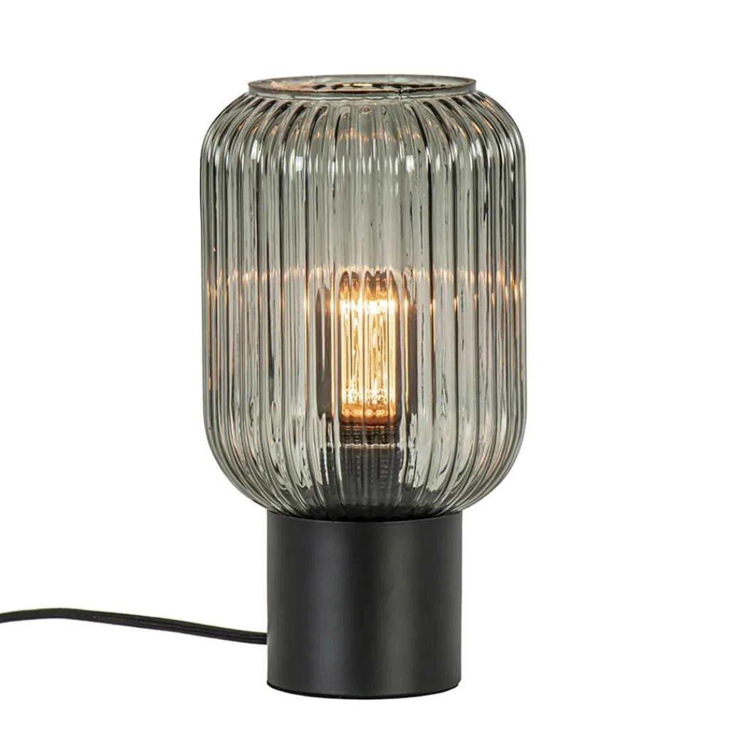 Straluma Chique tafellamp zwart met smal smoke glas> Woonkamerlampen|Slaapkamerlampen
