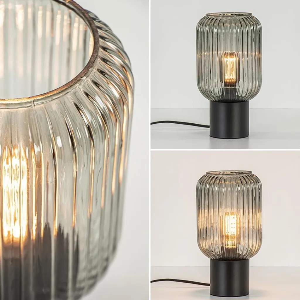 Straluma Chique tafellamp zwart met smal smoke glas> Woonkamerlampen|Slaapkamerlampen