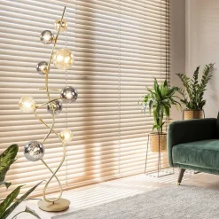 Straluma Chique vloerlamp goud met smoke en amber glazen bollen><noscript><img width=