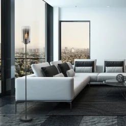 Straluma Chique vloerlamp mat zwart met smoke glas cilinder><noscript><img width=