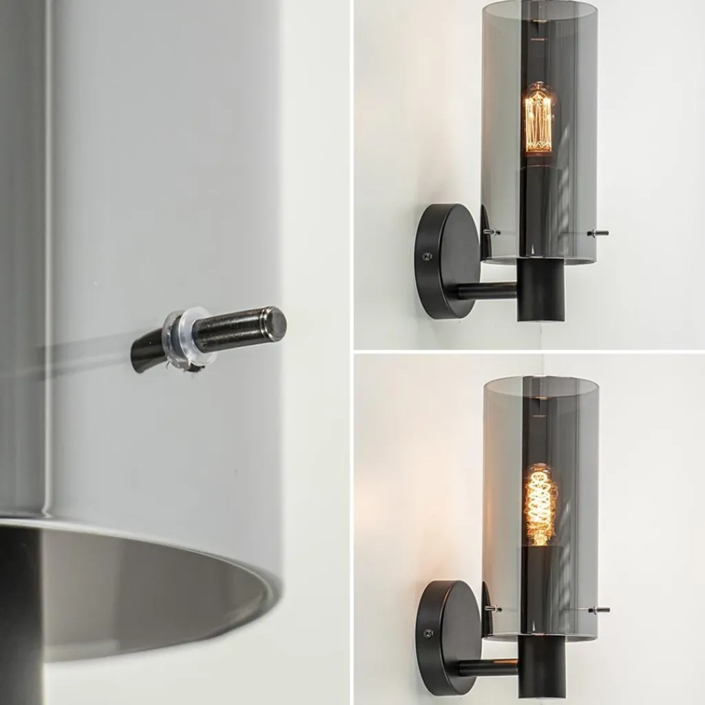 Straluma Chique wandlamp zwart met smoke glas cilinder> Wandlampen|Klassieke Verlichting