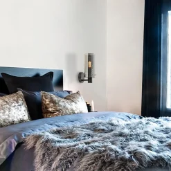 Straluma Chique wandlamp zwart met smoke glas cilinder><noscript><img width=