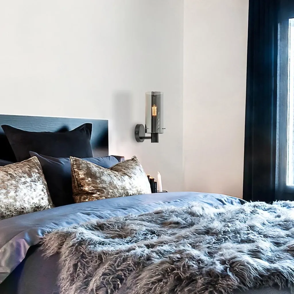 Straluma Chique wandlamp zwart met smoke glas cilinder> Wandlampen|Klassieke Verlichting