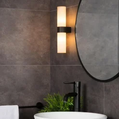 Straluma Cilinder badkamerlamp zwart met opaal glas IP44><noscript><img width=