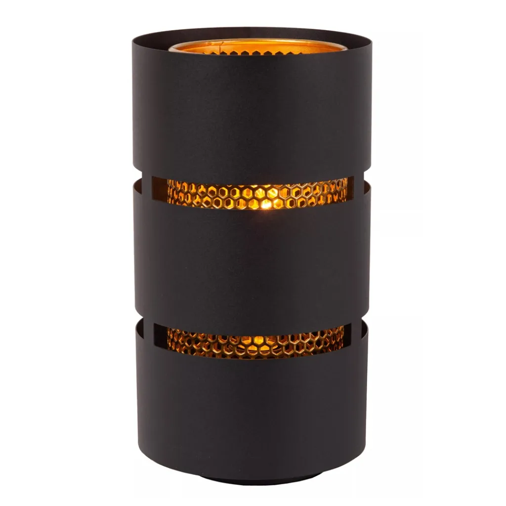 Straluma Cilinder tafellamp zwart metaal met goud> Tafellampen|Industriële Verlichting