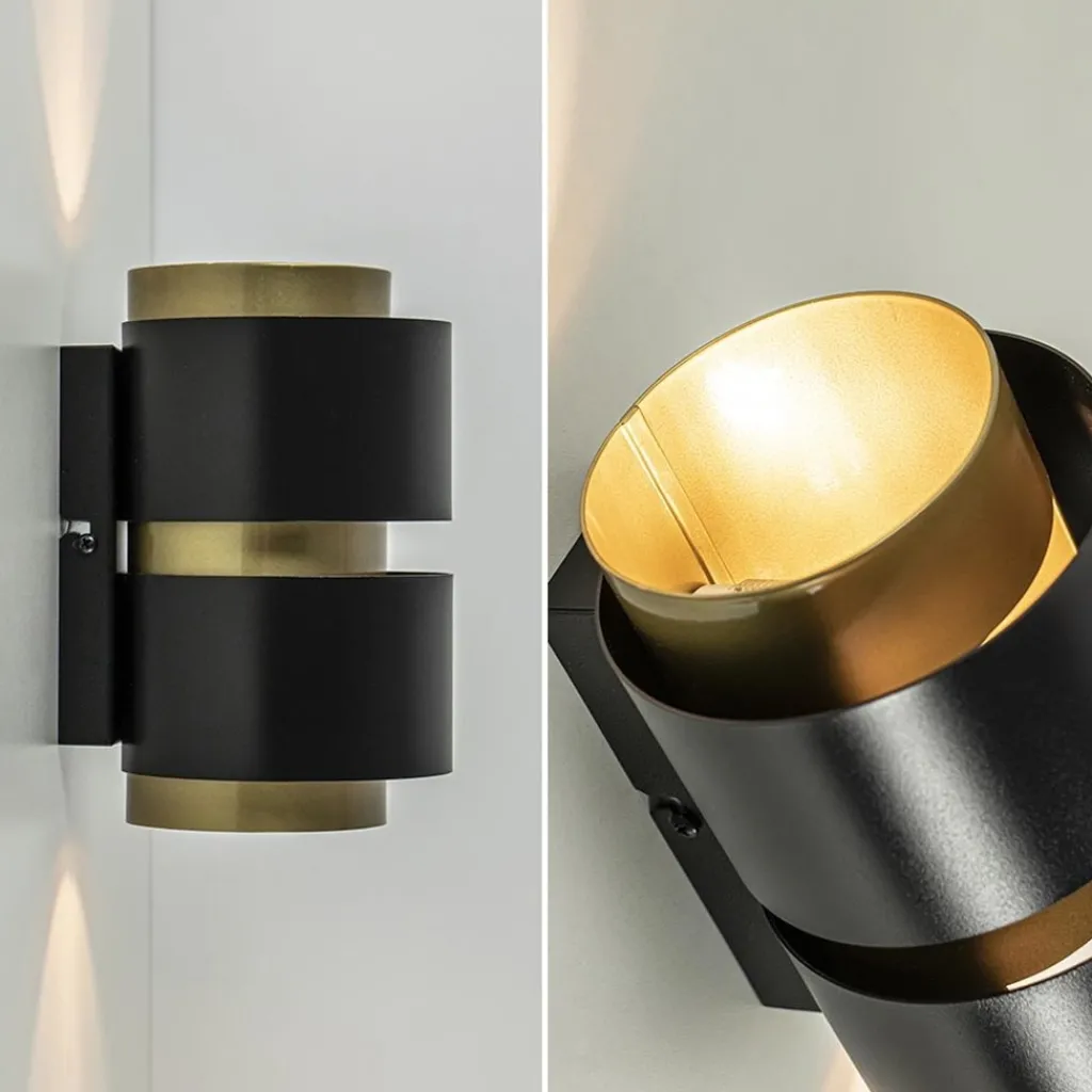 Straluma Cilinder wandlamp G9 mat zwart met goud> Woonkamerlampen|Slaapkamerlampen