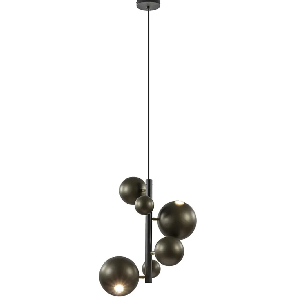 Straluma Design hanglamp zwart met platinum bollen 2L> Hanglampen|Eettafellampen