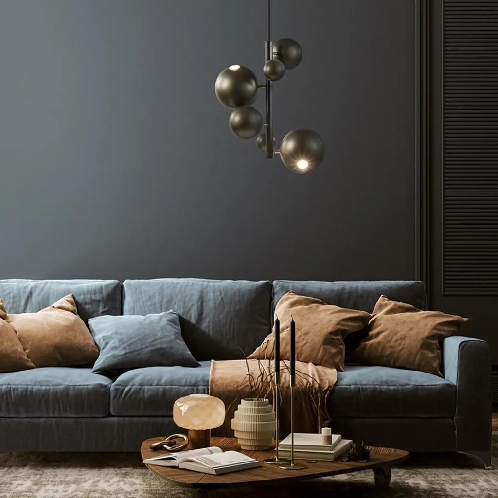 Straluma Design hanglamp zwart met platinum bollen 2L> Hanglampen|Eettafellampen