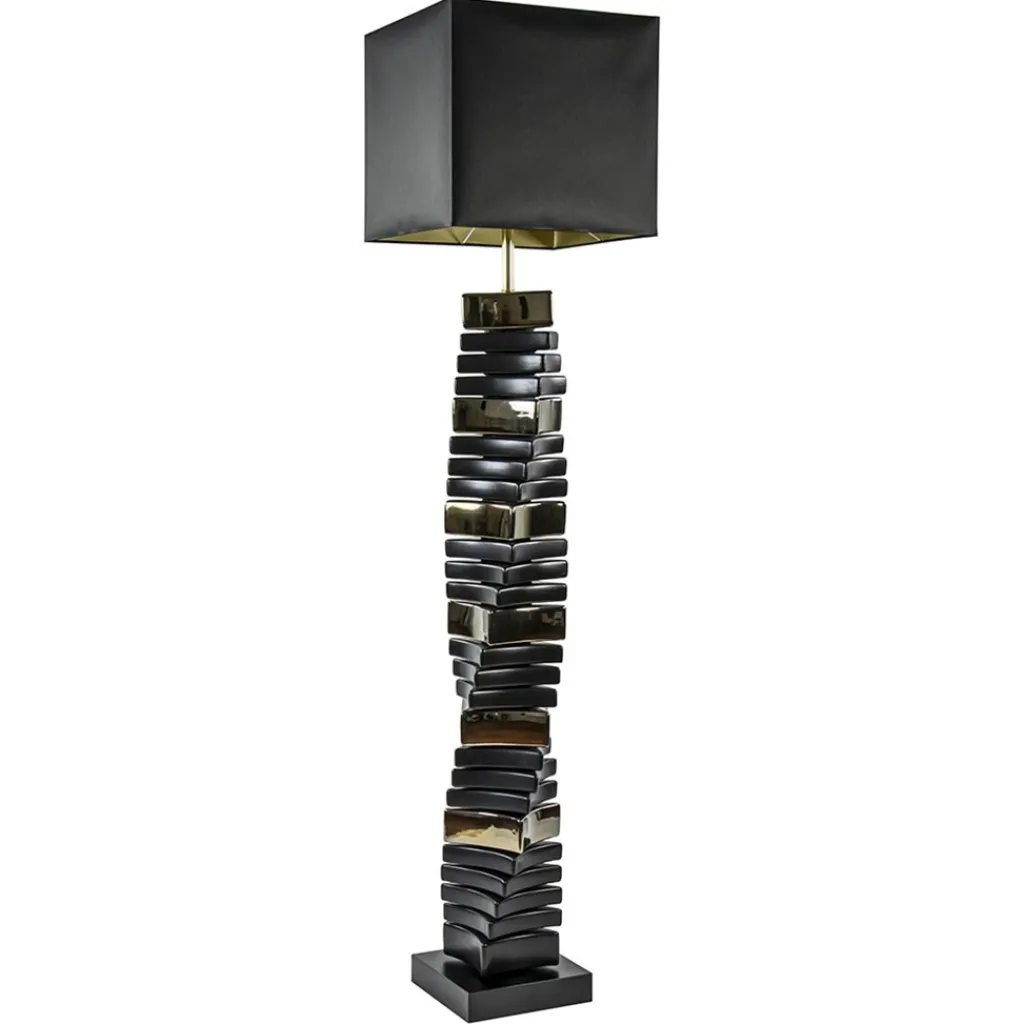 Straluma Design vloerlamp keramiek zwart/goud met zwarte kap> Schemerlampen|Woonkamerlampen