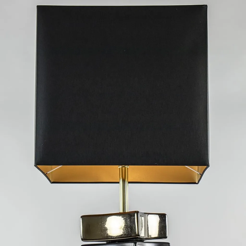 Straluma Design vloerlamp keramiek zwart/goud met zwarte kap> Schemerlampen|Woonkamerlampen