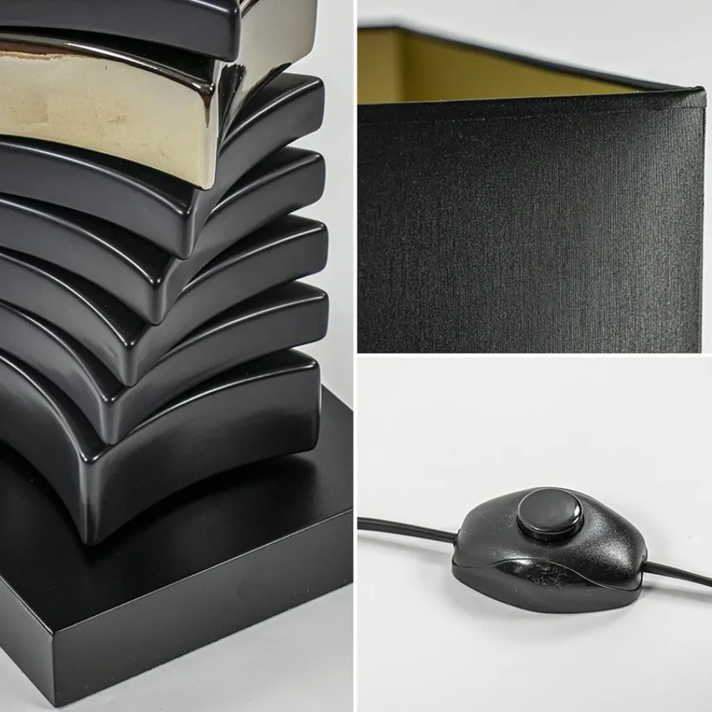 Straluma Design vloerlamp keramiek zwart/goud met zwarte kap> Schemerlampen|Woonkamerlampen