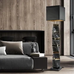 Straluma Design vloerlamp keramiek zwart/goud met zwarte kap><noscript><img width=