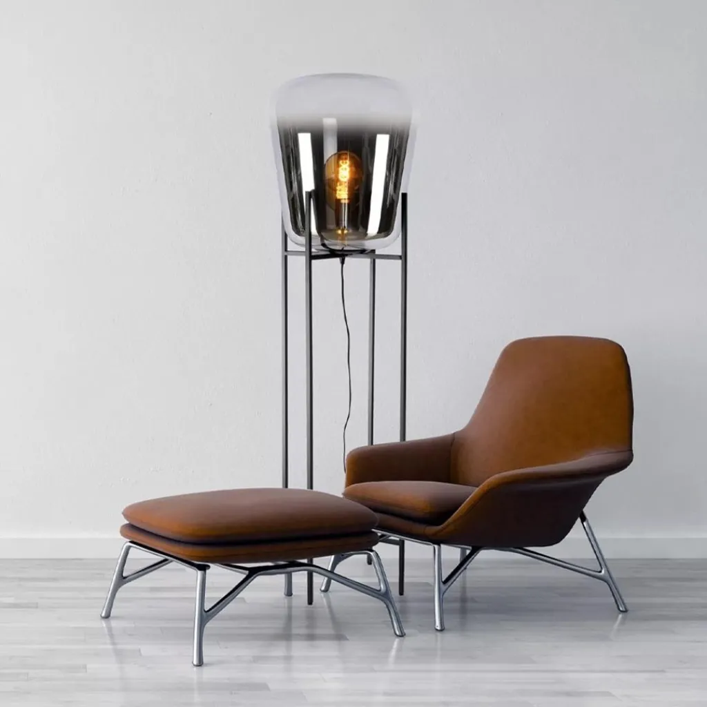 Straluma Design vloerlamp zwart frame met grote glazen kap> Vloerlampen|Design Verlichting