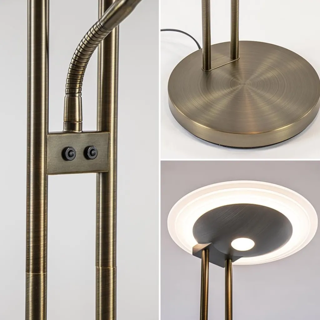 Straluma Dimbare LED uplighter met leeslamp donker brons> Vloerlampen|Leeslampen