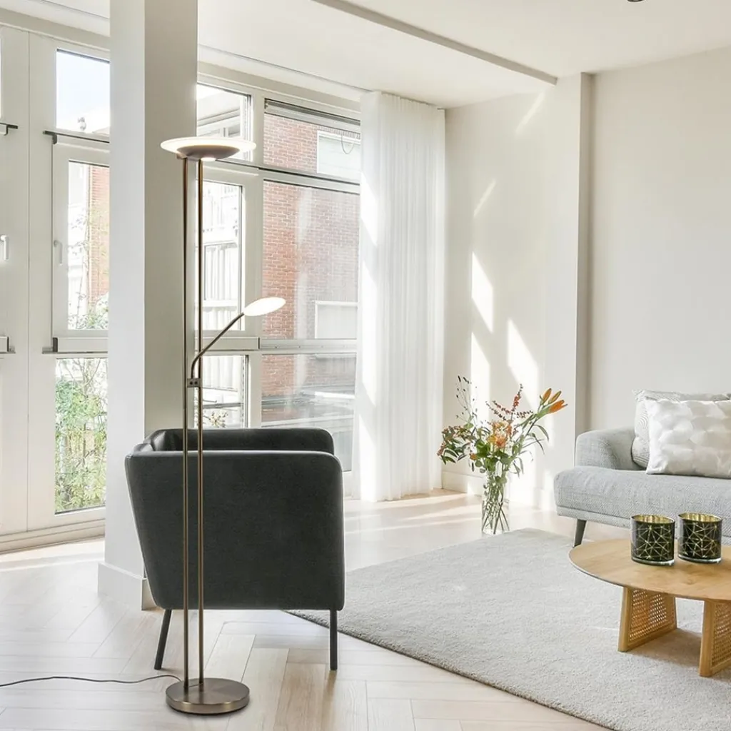 Straluma Dimbare LED uplighter met leeslamp donker brons> Vloerlampen|Leeslampen