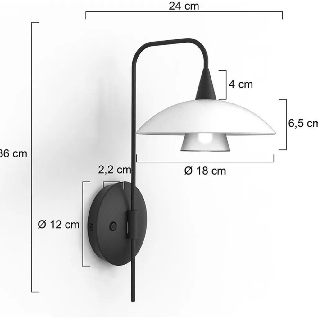 Straluma Dimbare LED wandlamp zwart met witte schotel> Wandlampen|Woonkamerlampen