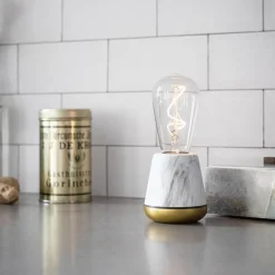 Straluma Draadloze tafellamp wit marmer met heldere lichtbron dimbaar></noscript> Tafellampen|Keukenverlichting