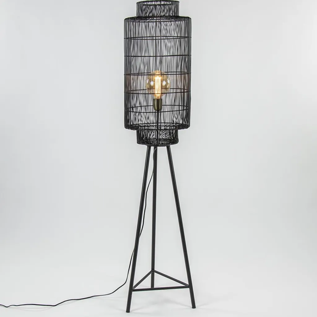 Straluma Driepoot vloerlamp Gruaro zwart met brons> Driepoot lampen|Draadlampen