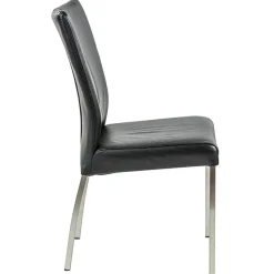 Straluma Eetkamerstoel zwart lederen zitting met RVS poten><noscript><img width=
