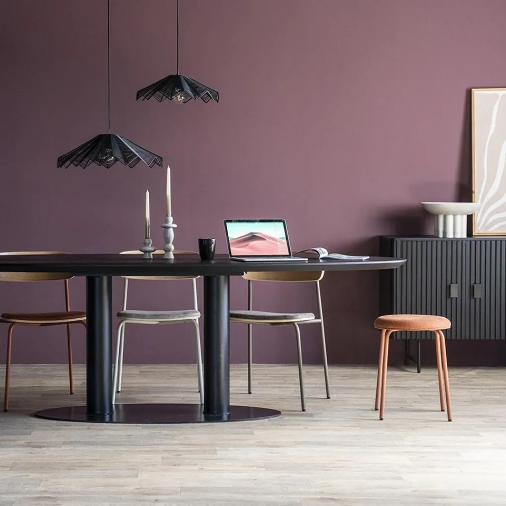 Straluma Eettafel ovaal zwart eiken met metalen poot 300x120 cm> Eettafels