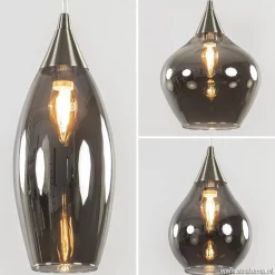 Straluma Eettafelhanglamp nikkel met smokey glas 8-lichts><noscript><img width=