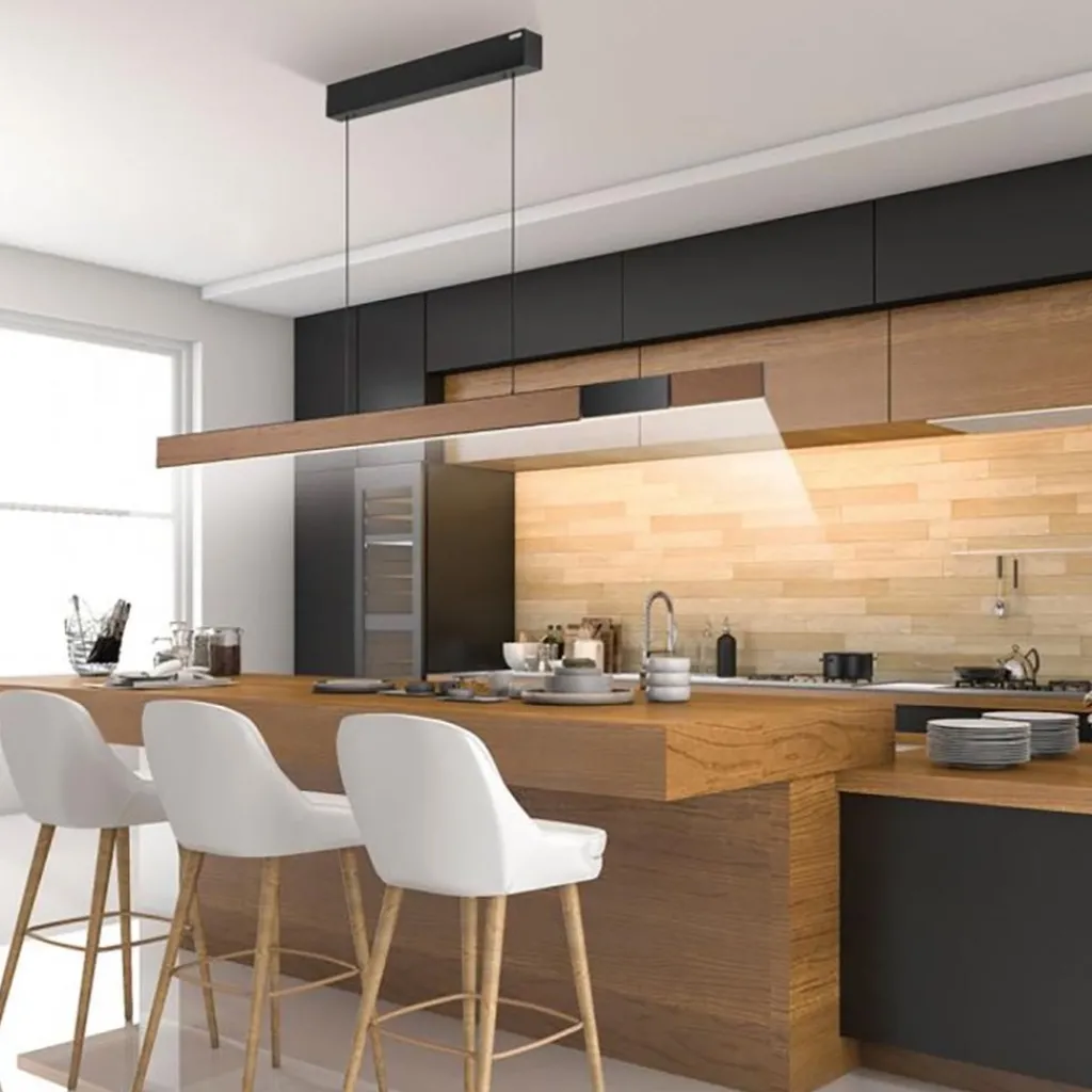 Straluma Elektrisch verstelbare LED hanglamp zwart met hout> Hanglampen|Eettafellampen