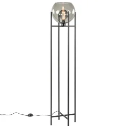 Straluma Frame vloerlamp mat zwart met smoke glazen bol> Woonkamerlampen|Vloerlampen