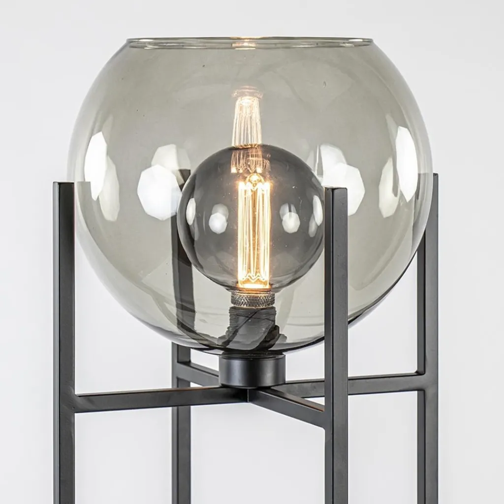 Straluma Frame vloerlamp mat zwart met smoke glazen bol> Woonkamerlampen|Vloerlampen