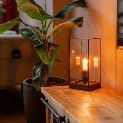 Straluma Glazen tafellamp Askjer hout met zwart></noscript> Light and Living|Woonkamerlampen